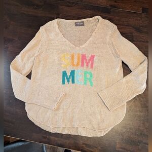 Wooden Ships 'SUMMER' Print V-Neck Knit Sweater, Women's S/M